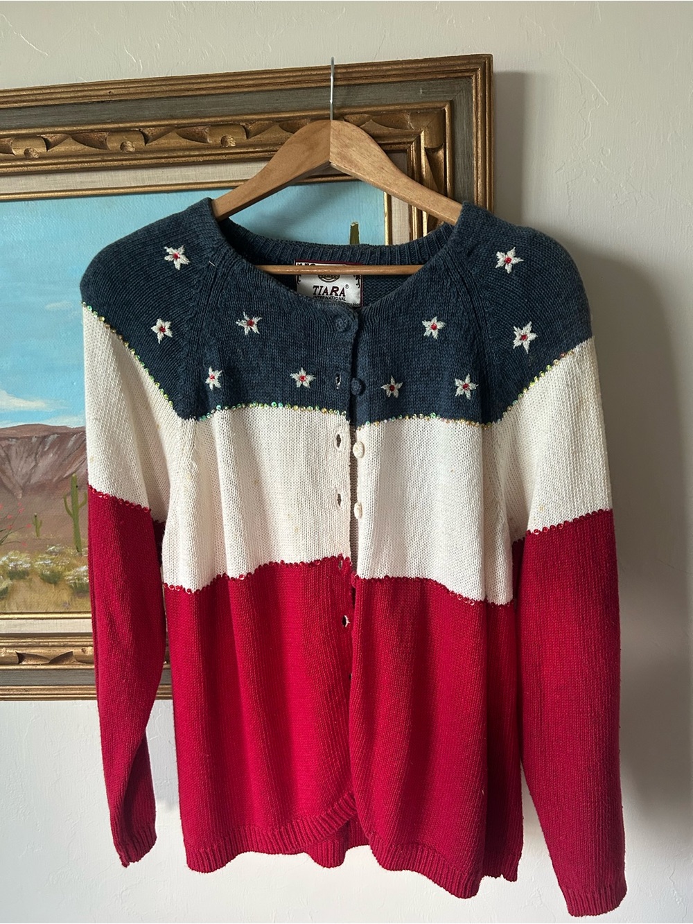 Tiara Red White and Navy Star Yoke Cardigan